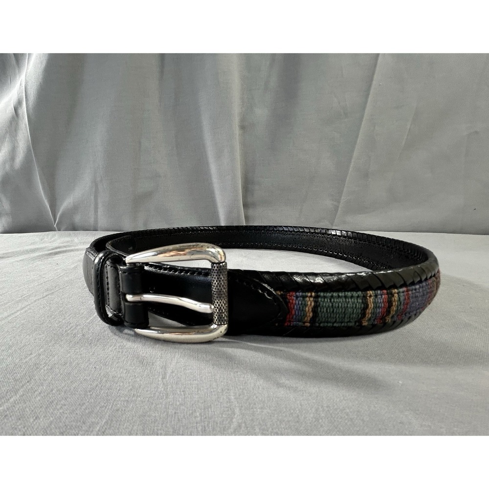 Brighton Black Leather Southwestern Style Woven Belt  Men's 34 Cowboy Western